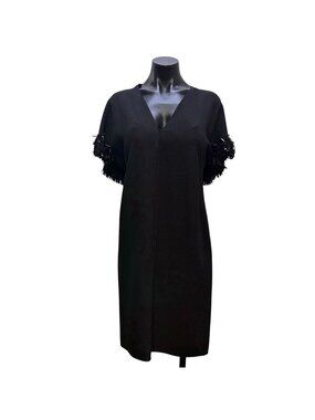 Derek Lam Black Fringe Sleeve Silk Dress V-Neck 6